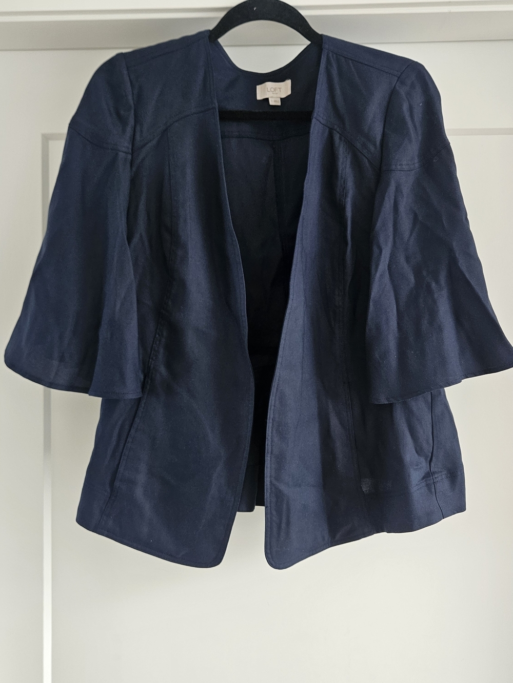 LOFT Navy Open-Front Bell Sleeve Blazer Sz Small Lyocell